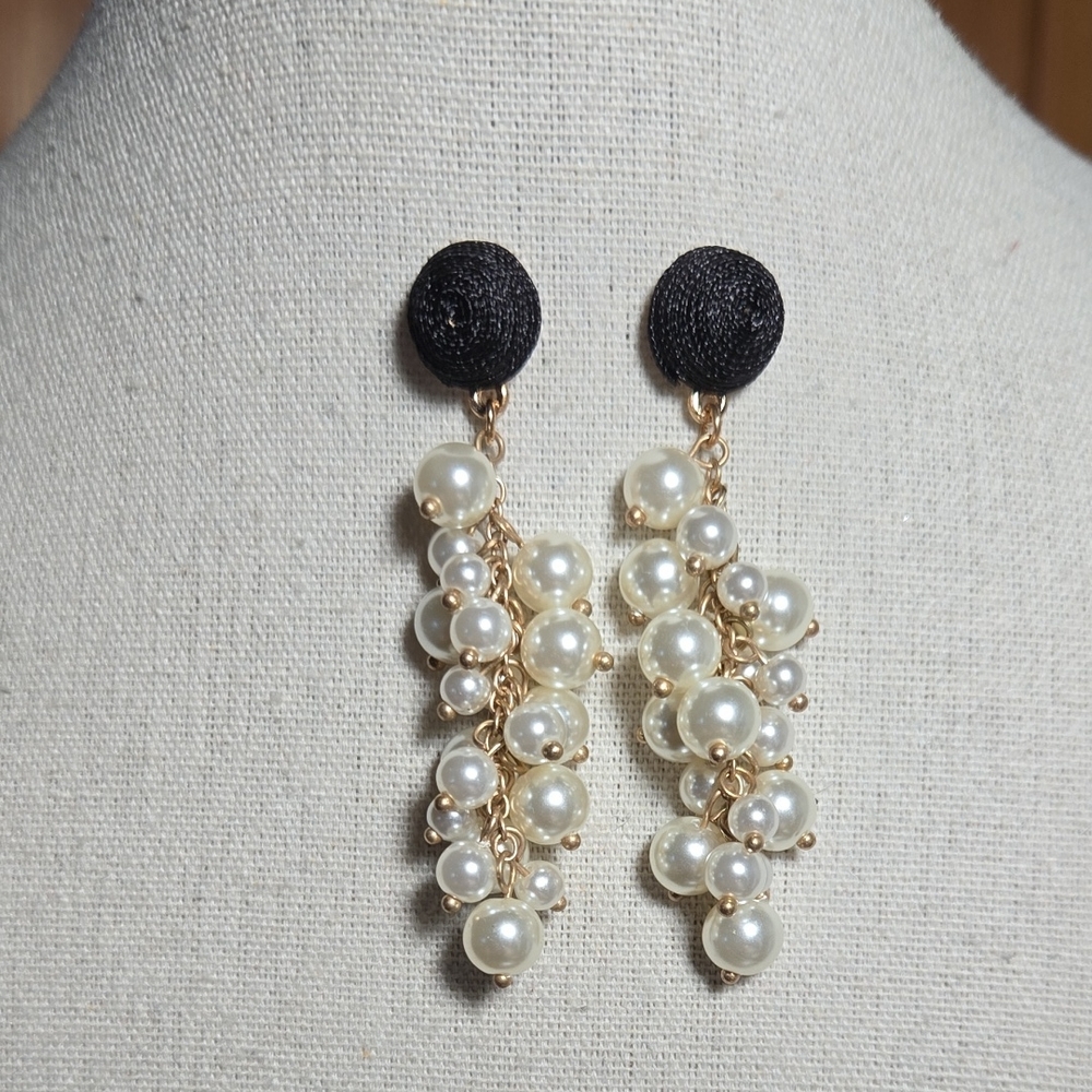 Faux Pearl Cluster Dangler Earrings